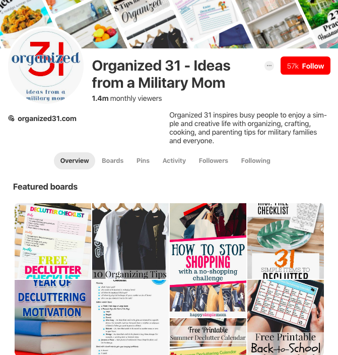 Organized31 Pinterest page