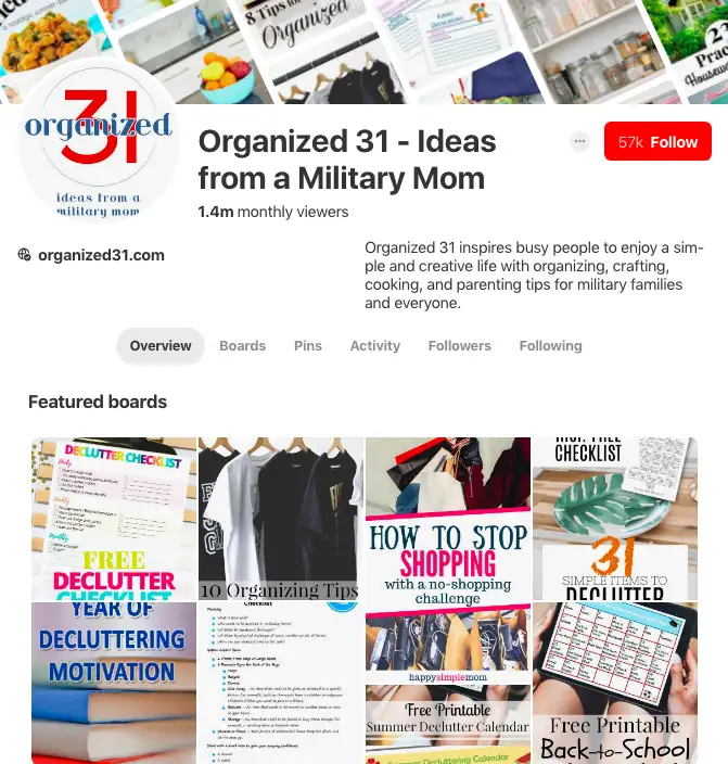 Organized31 Pinterest page