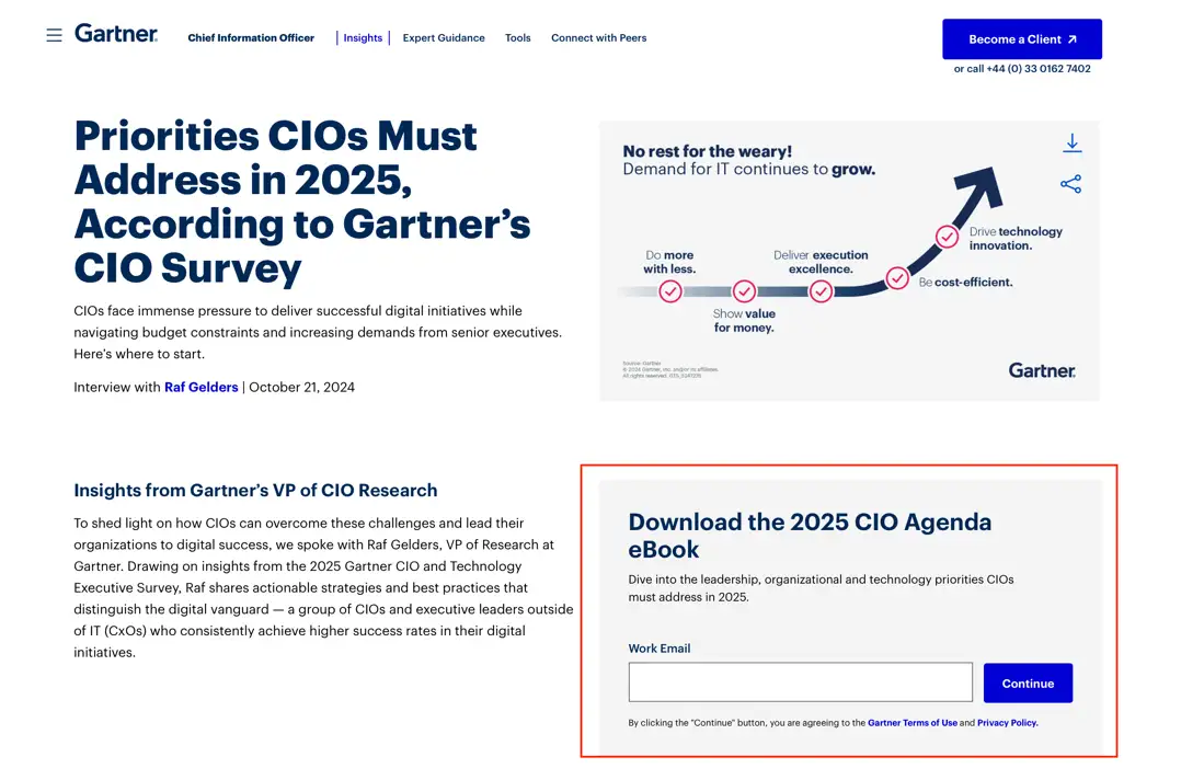 Gartner releases an ebook highlighting the top priorities of CIOs in 2025