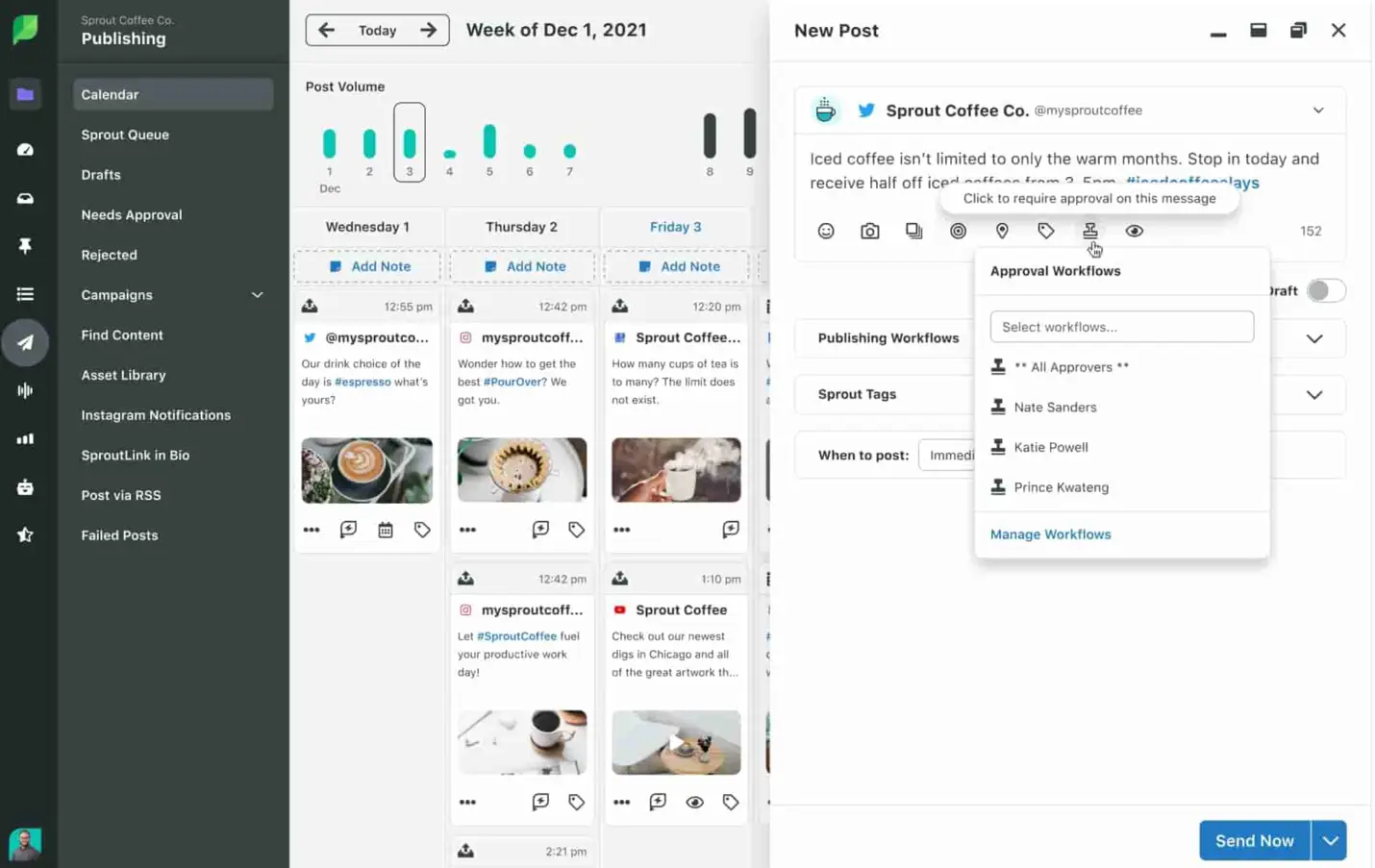 Sprout Social publishing calendar.