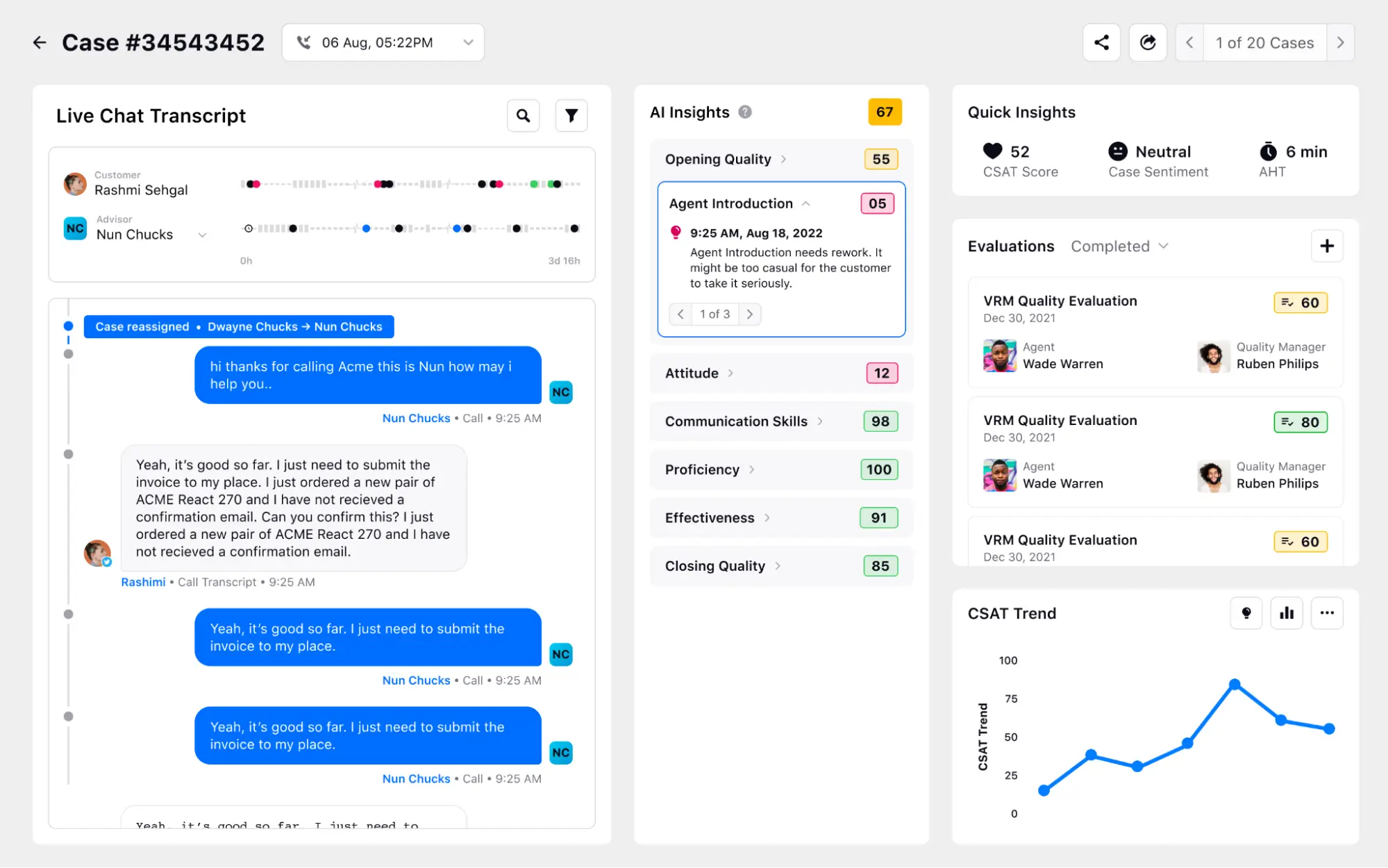 An image showing the interface of Sprinklr Agent Console with real-time agent service quality insights