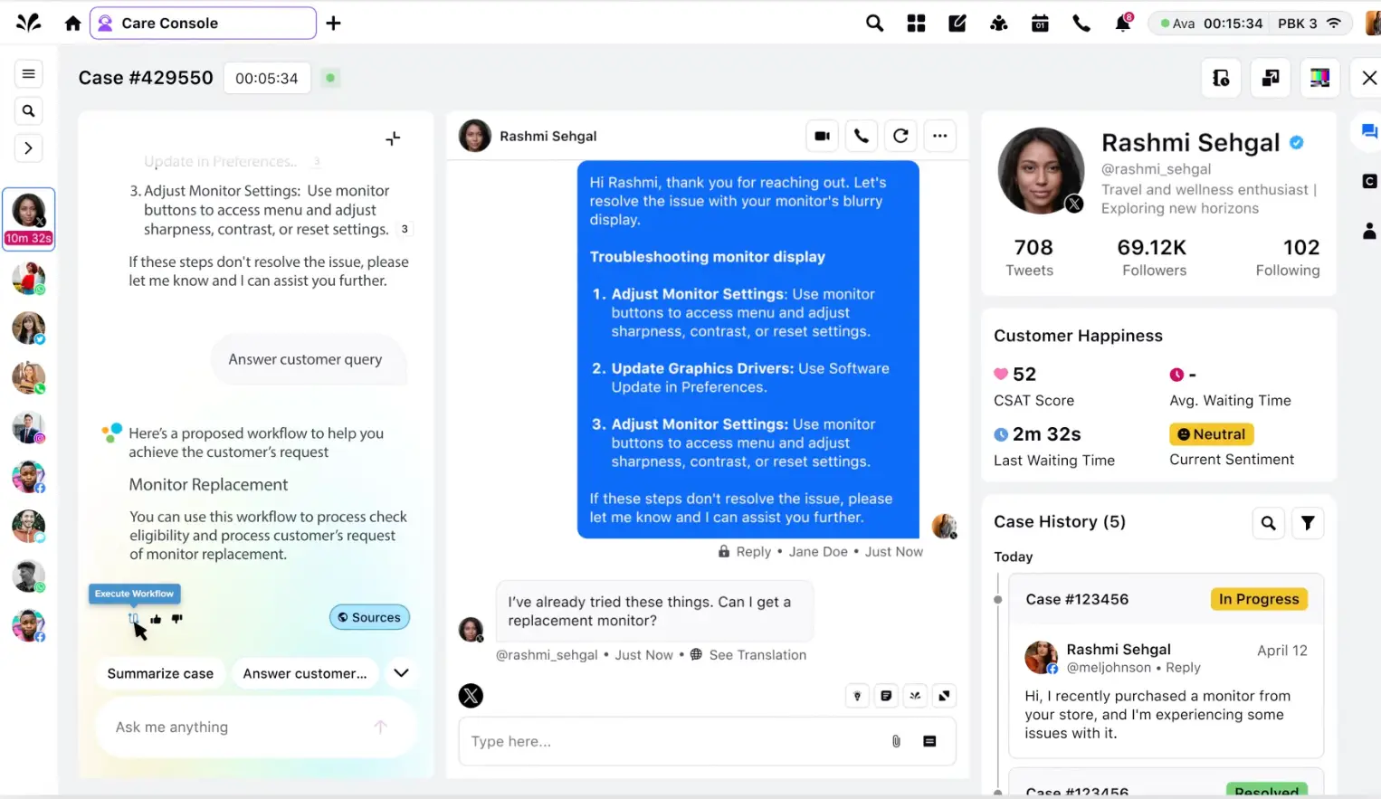 Guided workflows recommended to agents during live conversations with Sprinklr Agent Copilot software