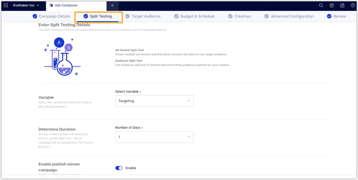 Sprinklr-s Facebook Ads Split Testing