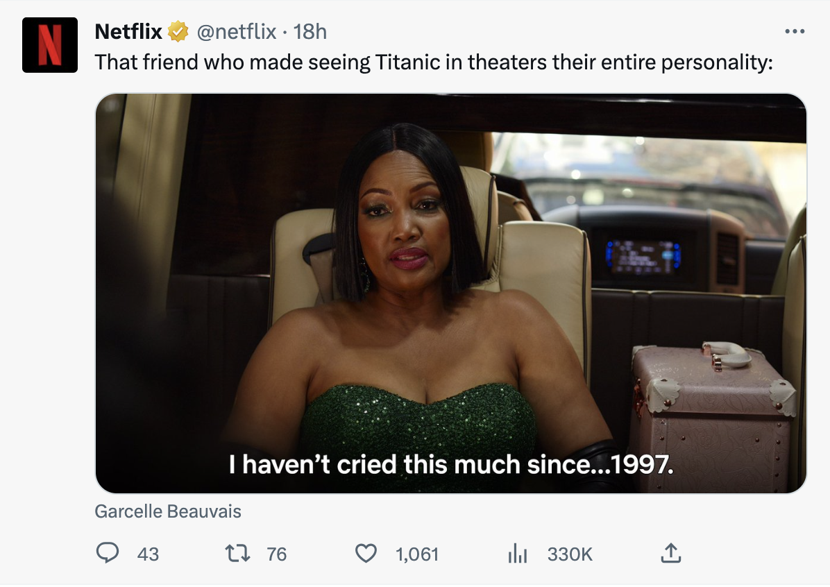 An up-to-date and pop-culture-savvy Twitter post by Netflix 