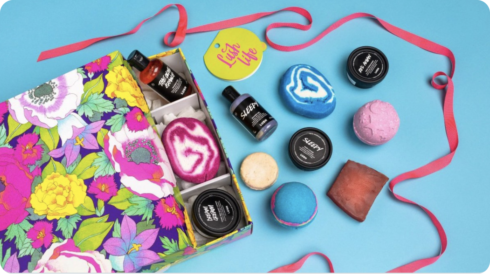 A Tweet on Lush's Twitter page with an image showing cosmetic products from Lush.