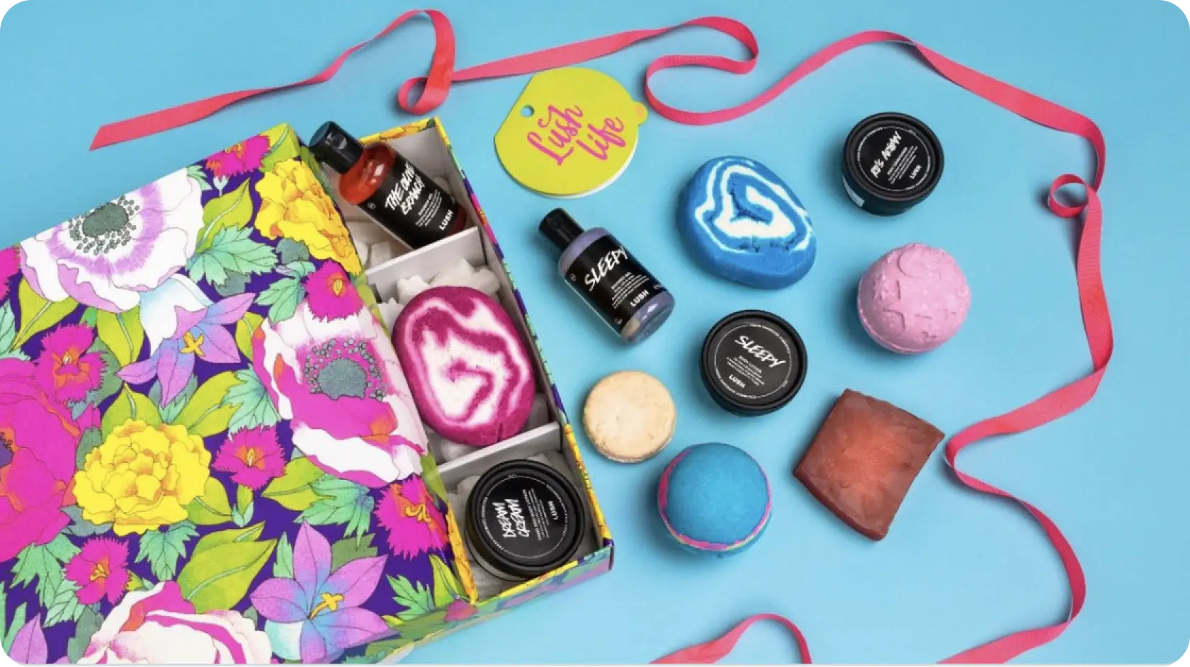 A Tweet on Lush's Twitter page with an image showing cosmetic products from Lush.