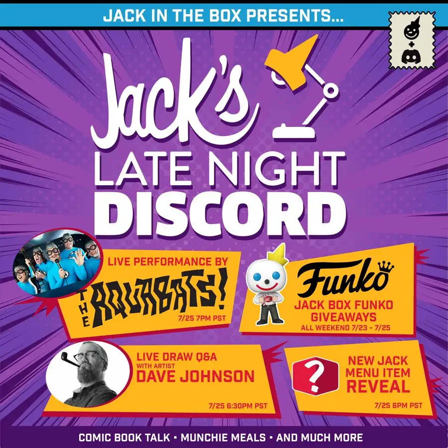 Event banner showing Jack in the Box live performance on Discord, highlighting interactive fan engagement and exclusive rewards.
