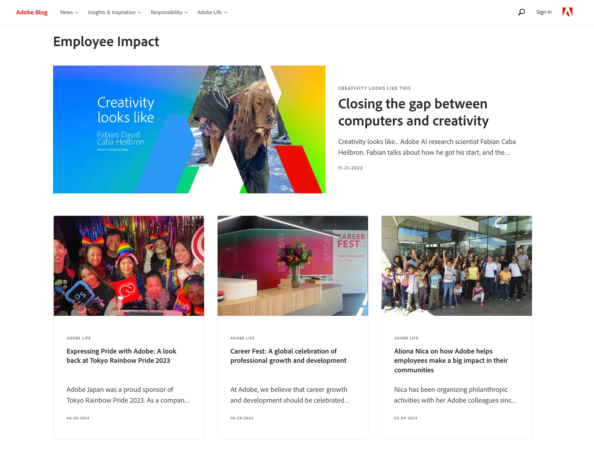 Adobe's career website