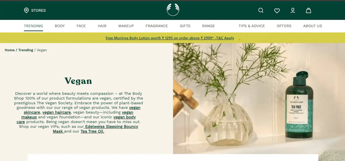 The Body Shop Vegan products marketing campaign 