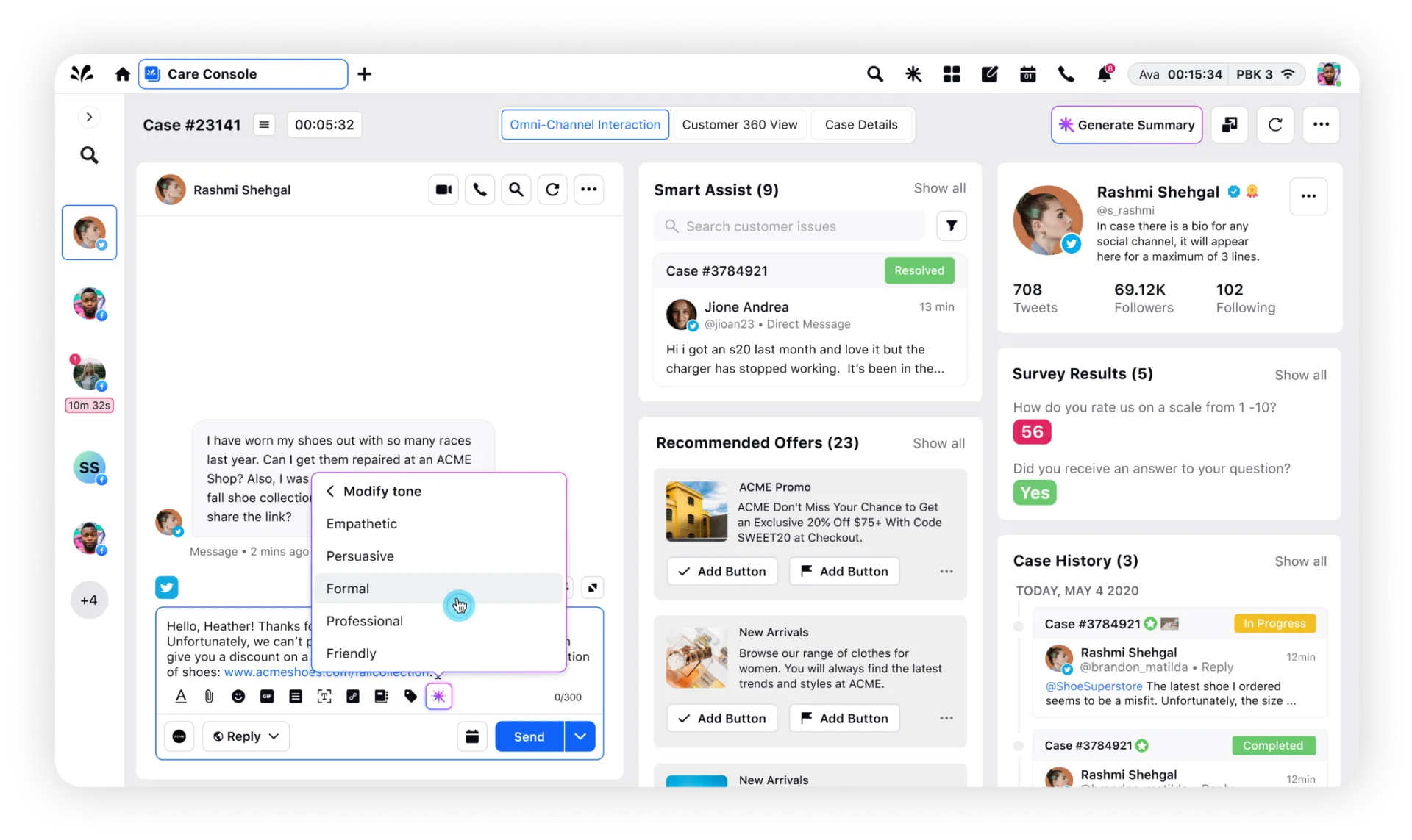 Tone moderation in customer support conversations with Sprinklr AI+