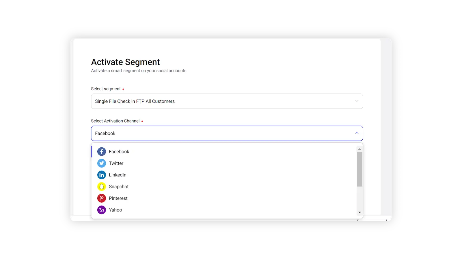 Sprinklr dashboard with multiple customer segment activation channels 