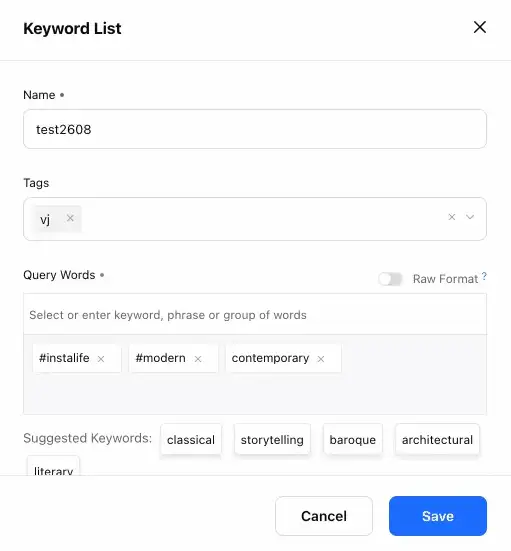 Creating a keyword list on Sprinklr.