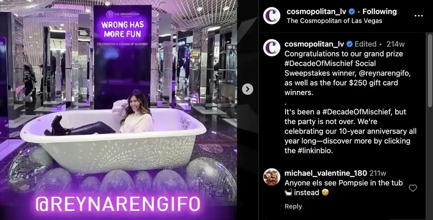 Screenshot demonstrating MGM Resorts' UGC strategy.