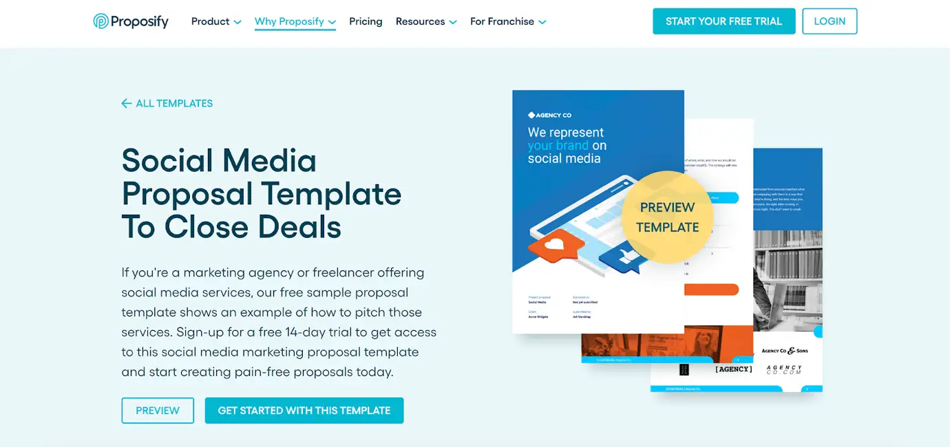 Proposify's social media proposal template 