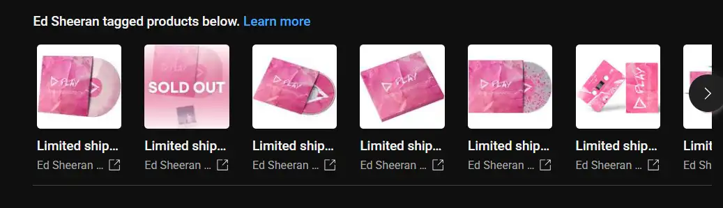 YouTube interface with product links below the video from Ed Shreen 
