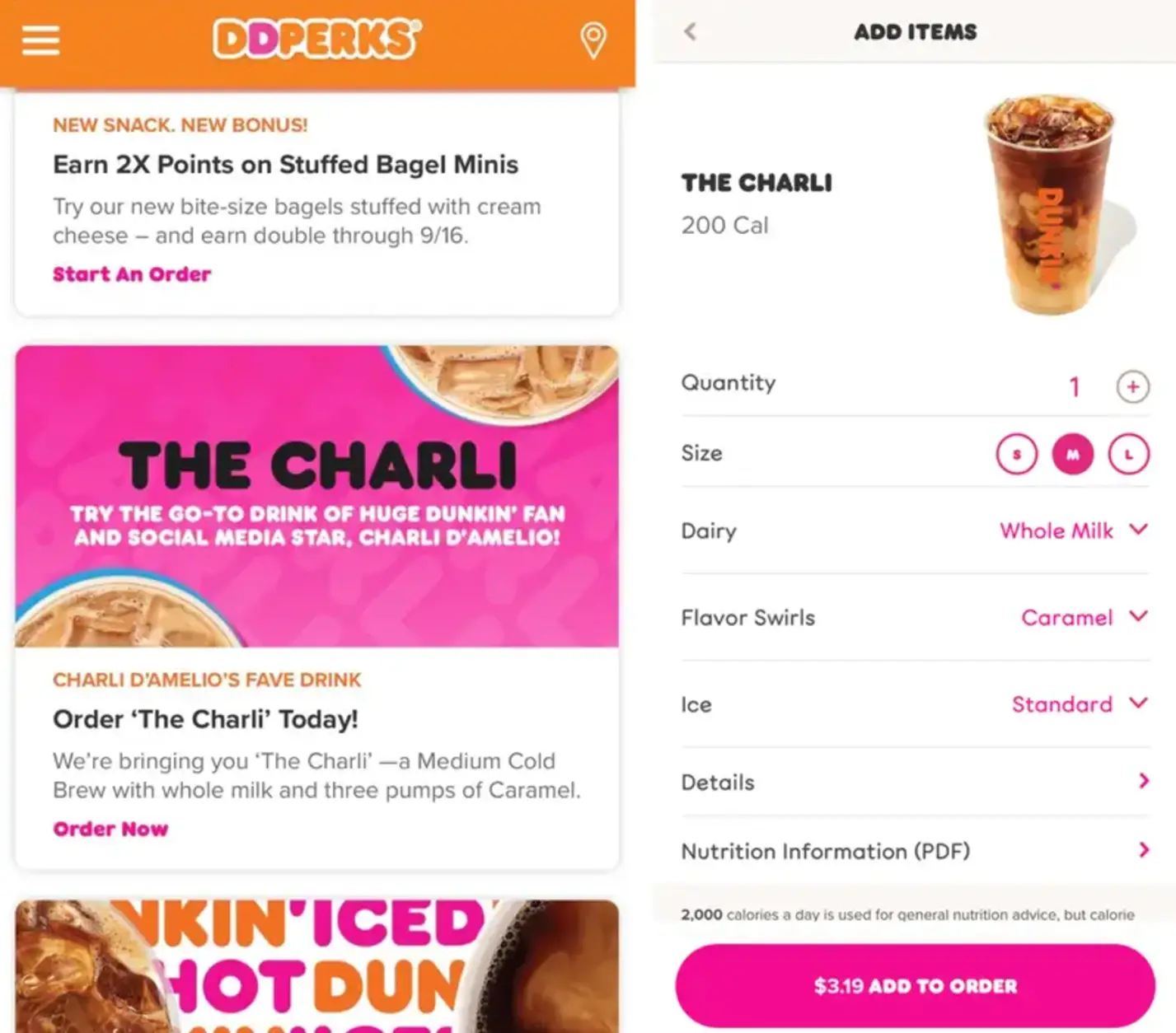 Dunkin' using the debut of "The Charli" to encourage customers to use its mobile app.