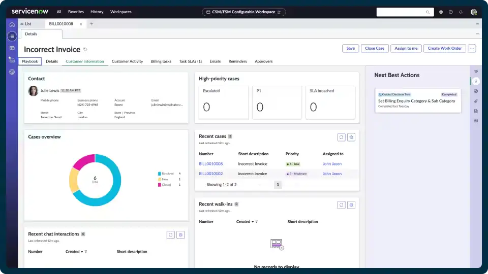 ServiceNow CSM interface
