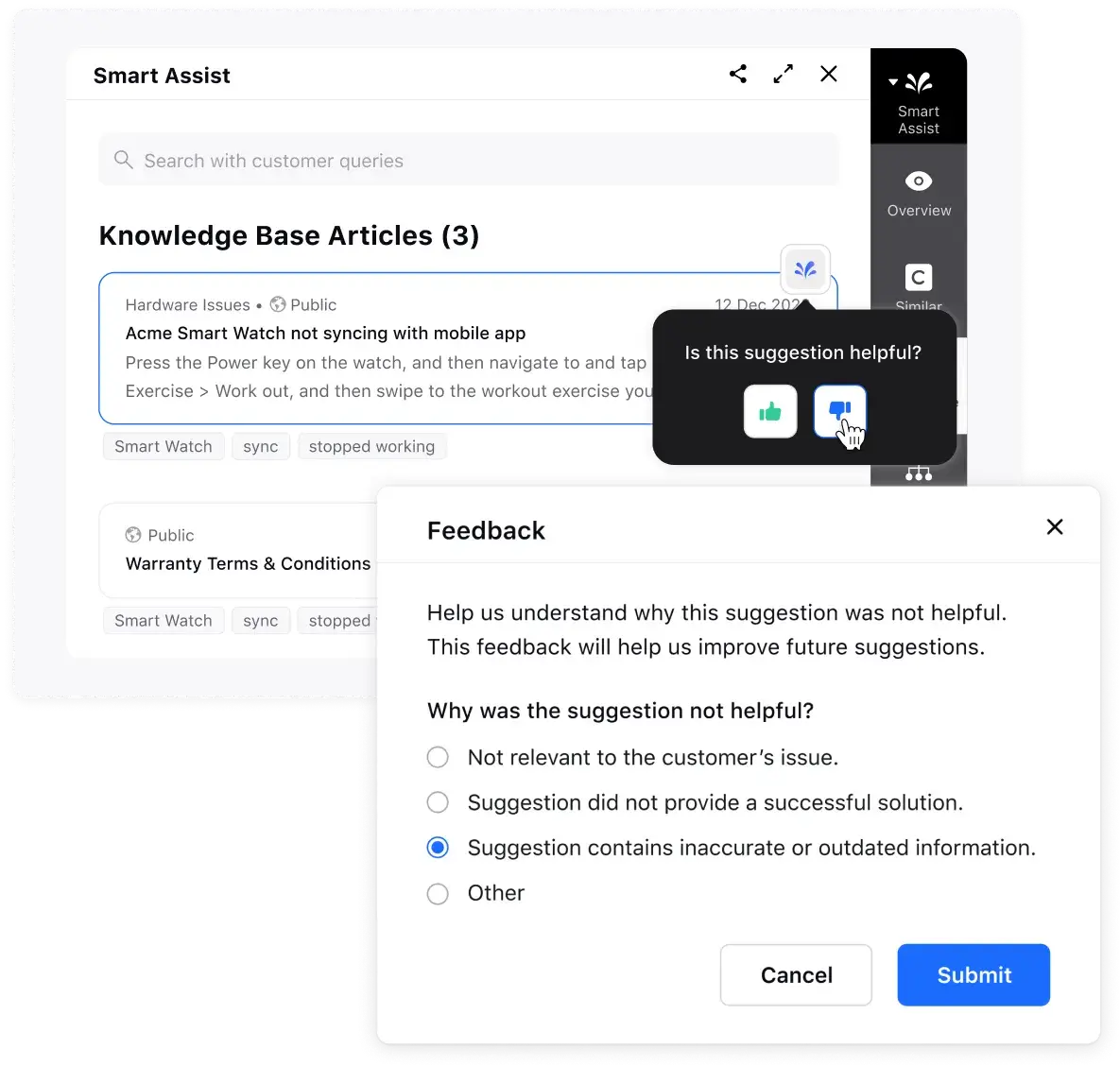 Agent feedback on knowledge base articles