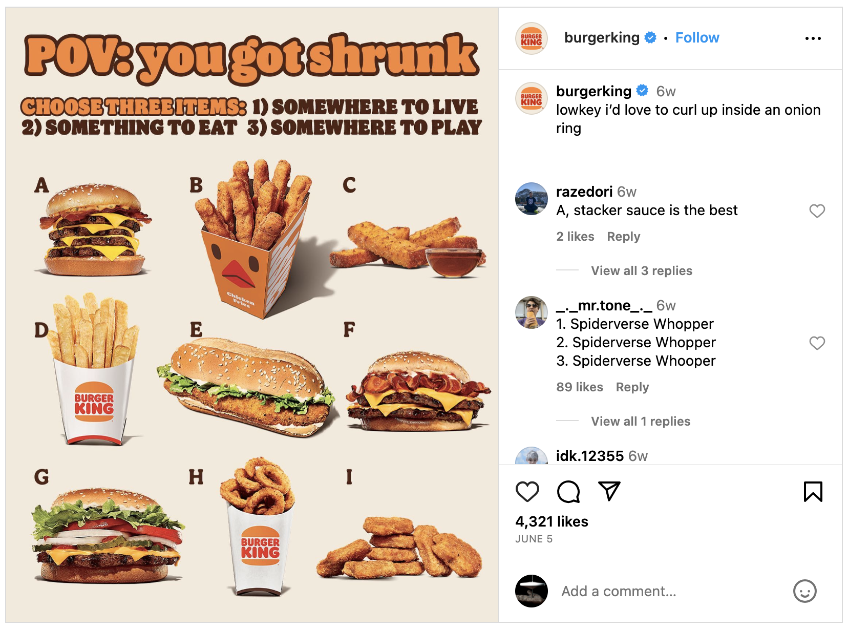 A Burger King Instagram post that's just as interactive as it is eye-catching.