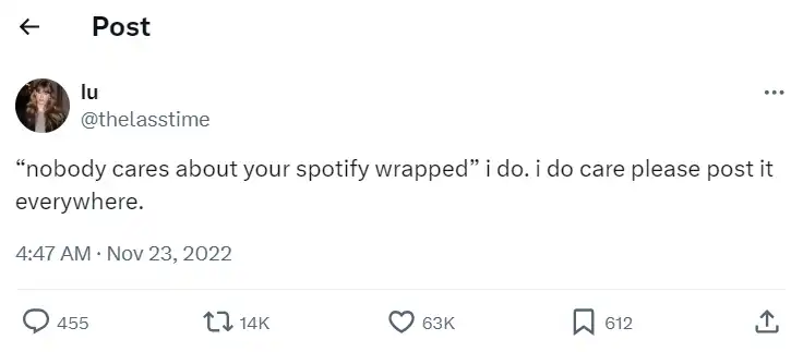 A Tweet (X post) highlighting the popularity of Spotify Wrapped