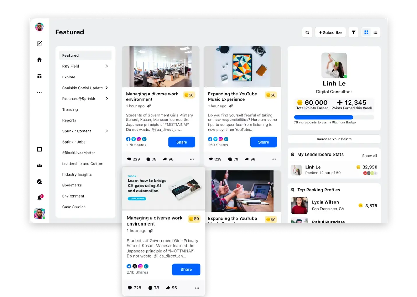 Sprinklr Advocacy dashboard with a shareable collection of brand-approved content