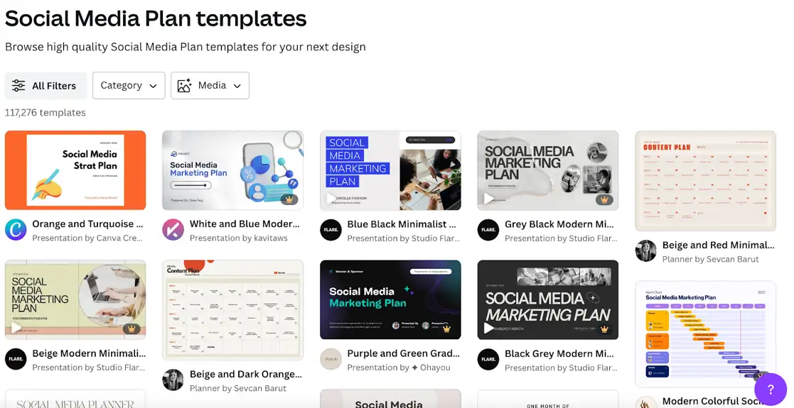 Canva's social media plan templates.