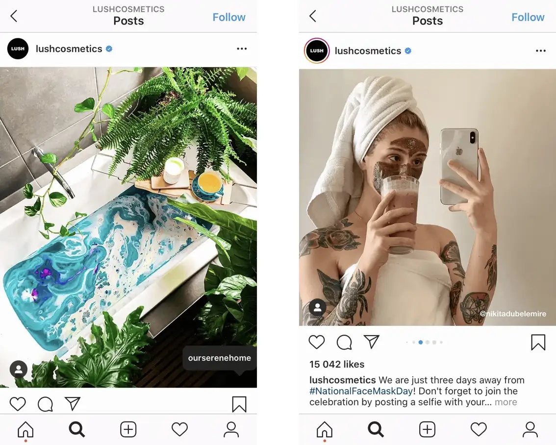 Lush sharing its customer's selfie as part of UGC marketing 