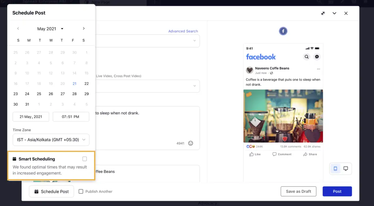 Sprinklr-s Smart Scheduler for intelligently scheduling posts