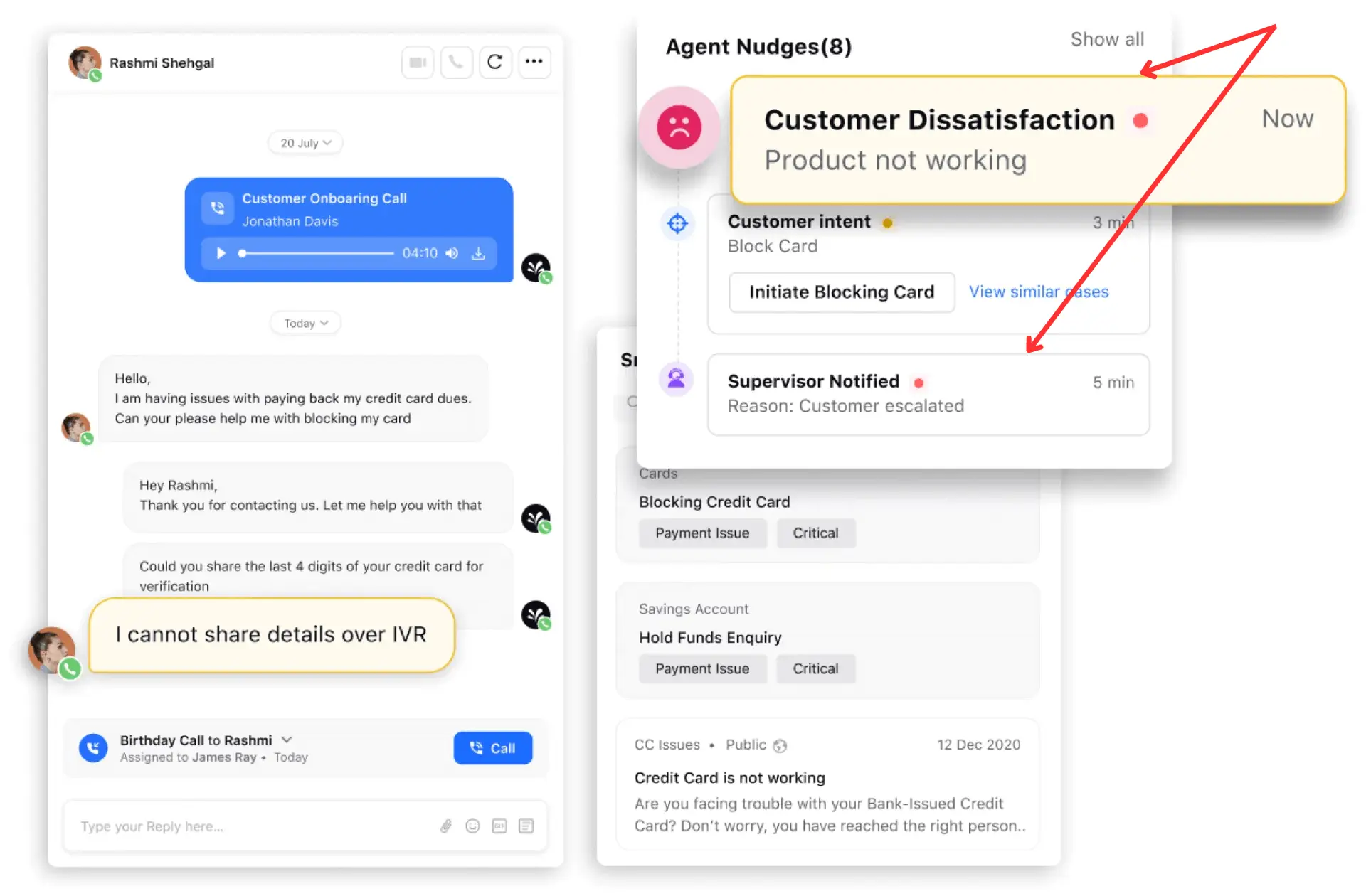 Sprinklr CSAT dashboard showing agent nudges and supervisor alerts