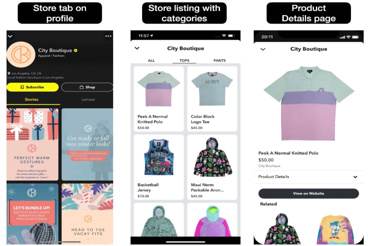 Snapchat shopping with integrated augmented reality