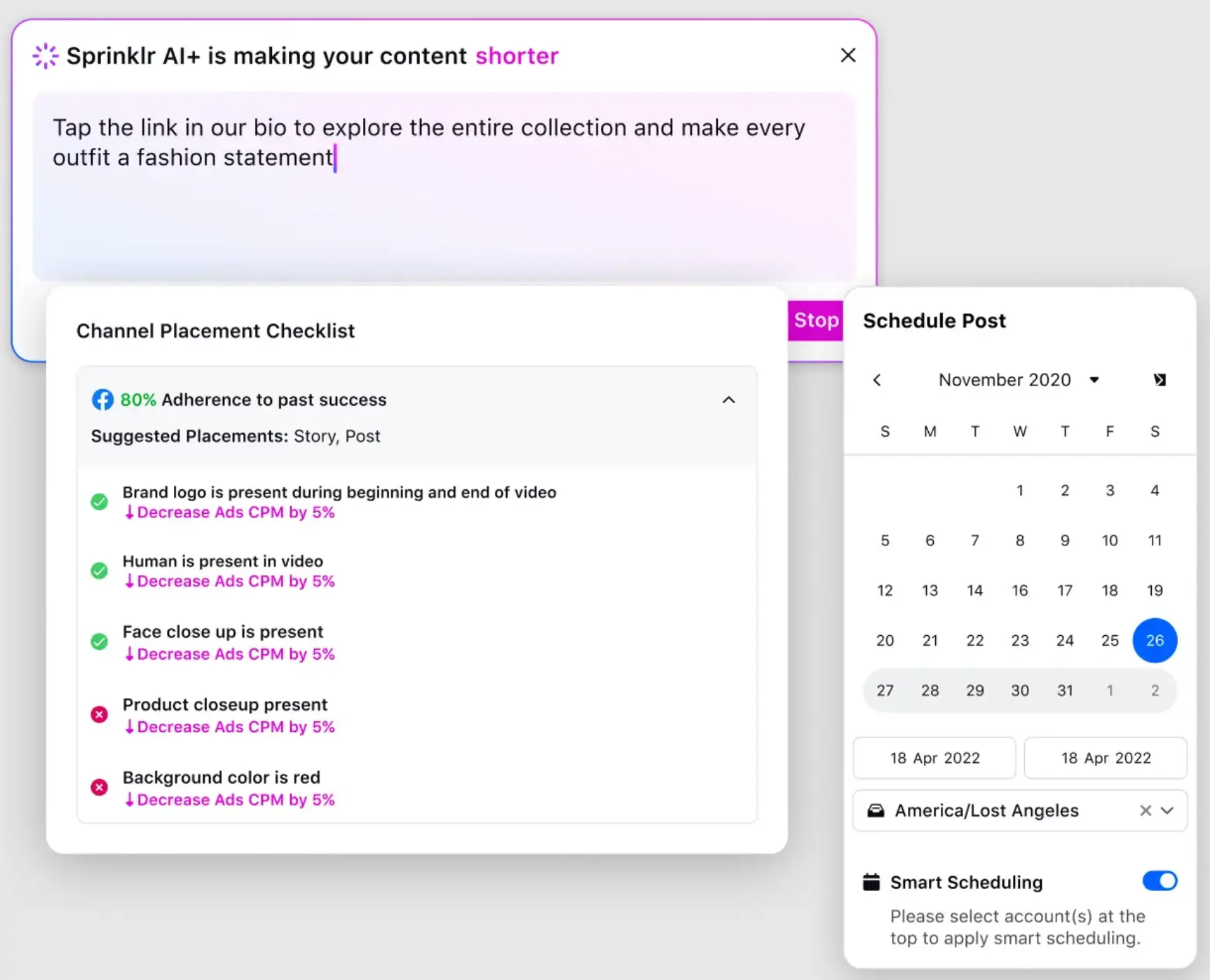 Sprinklr AI+ with Smart Scheduling feature.