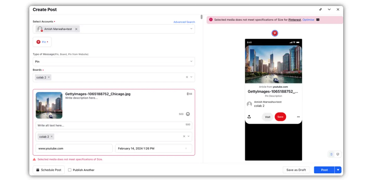 Dashboard image of Sprinklr’s quick publish image optimization tool.  