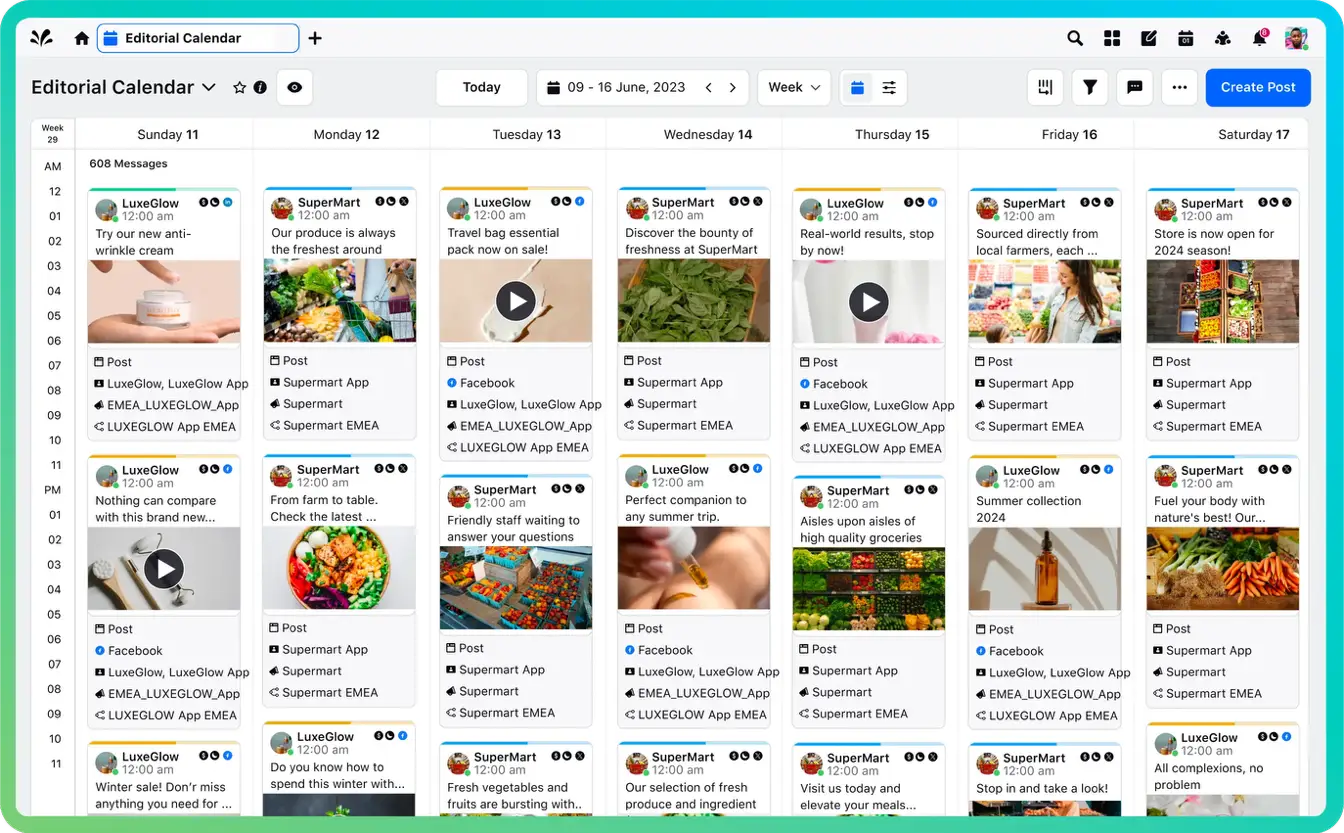 A unified view of Sprinklr's editorial calendar