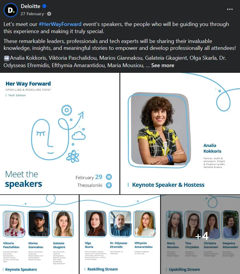 A speaker highlight post from Deloitte for the #HerWayForward event 