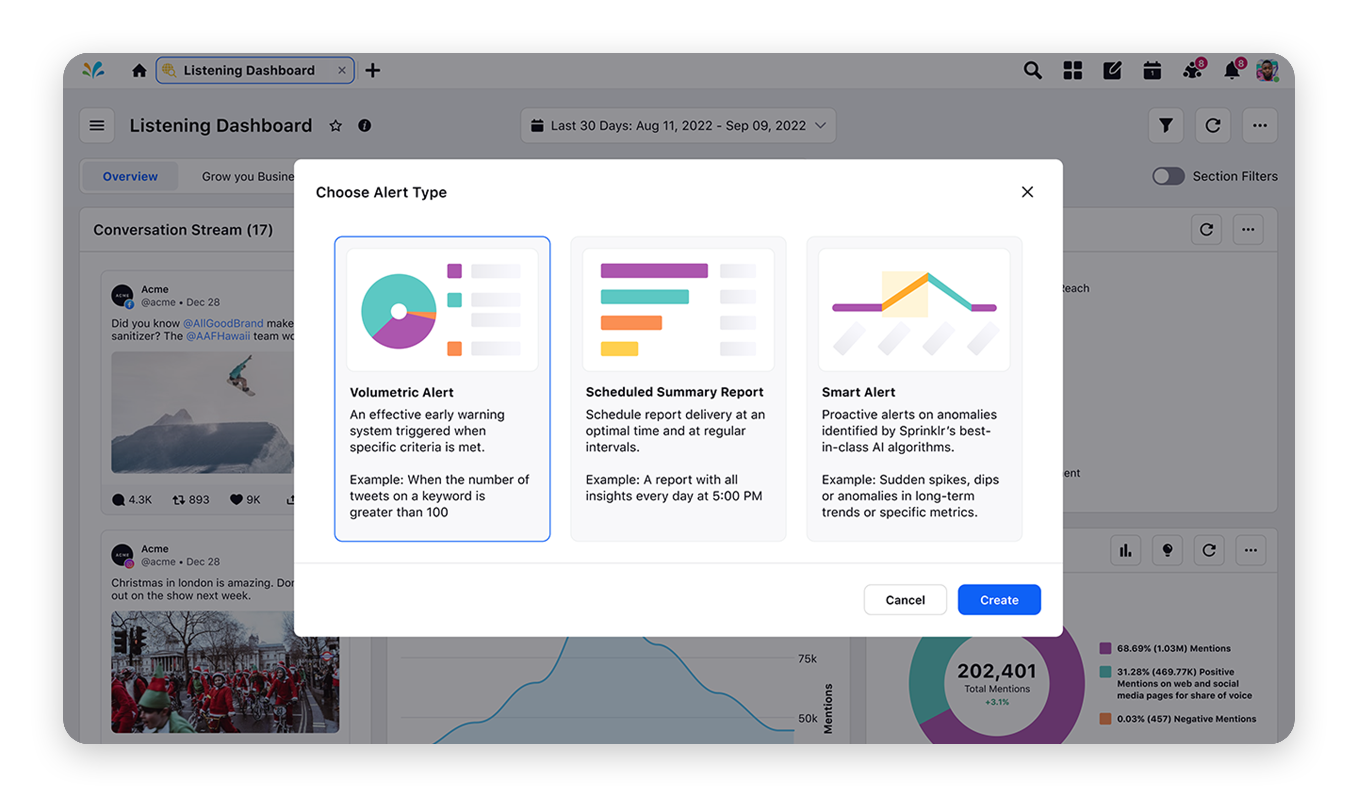 Create alerts directly from a reporting widget