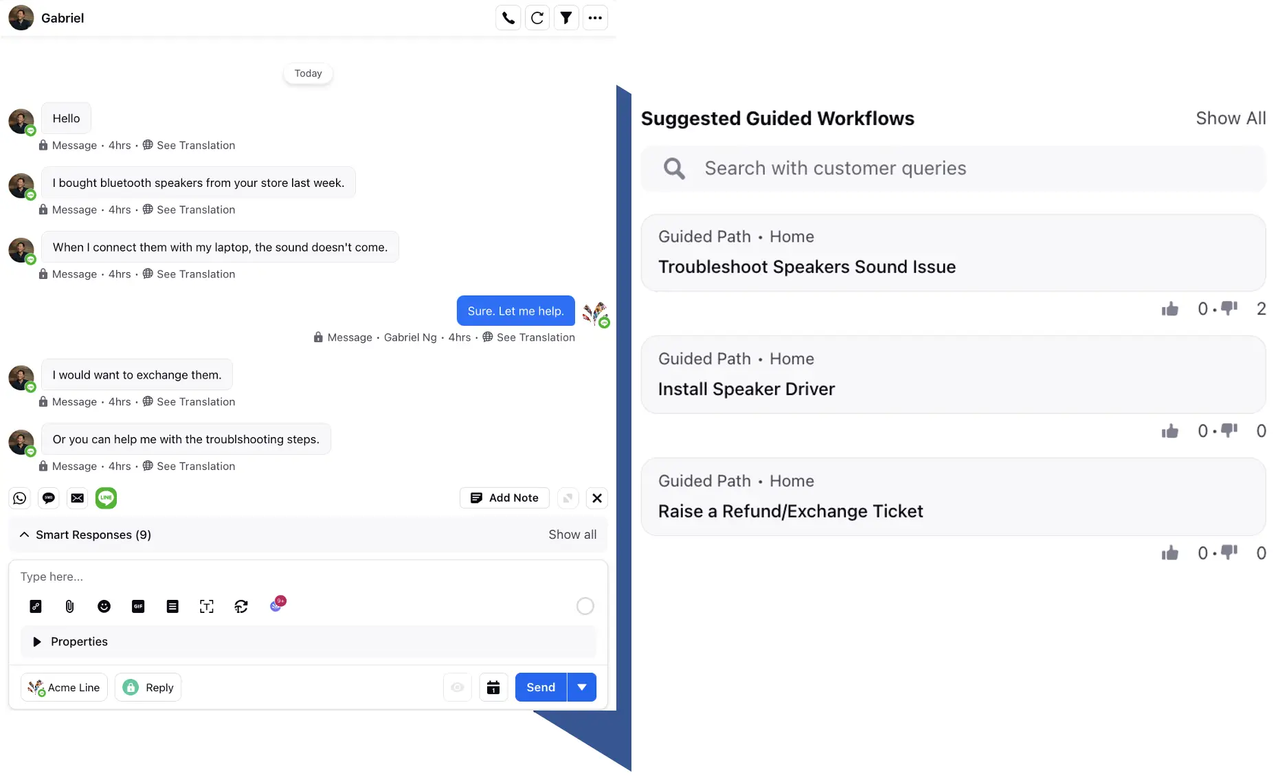 An image with several suggested guided workflows for the given customer query