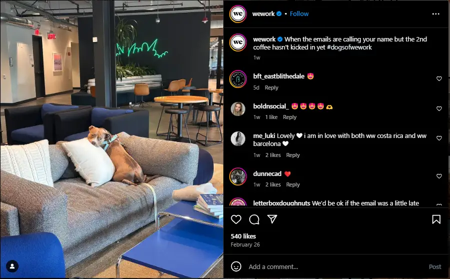 WeWork Instagram strategy.