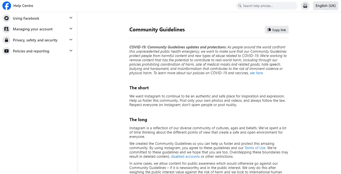 Facebook's community guidelines to ensure content moderation.