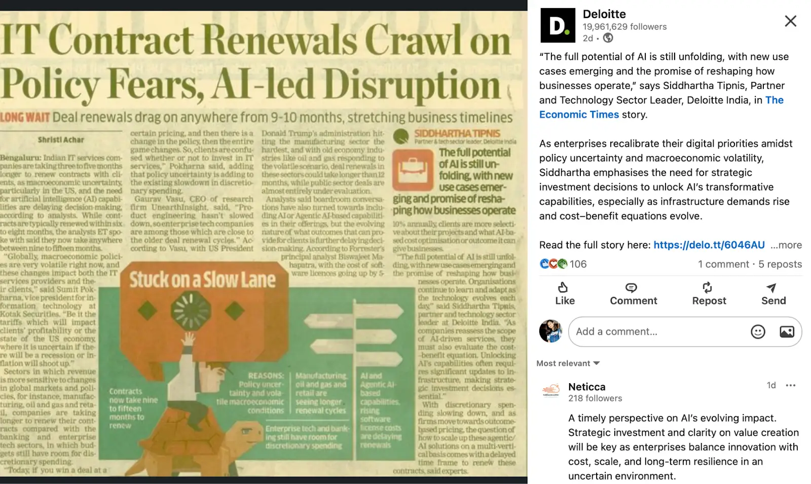 An informative post on Deloitte’s LinkedIn handle 