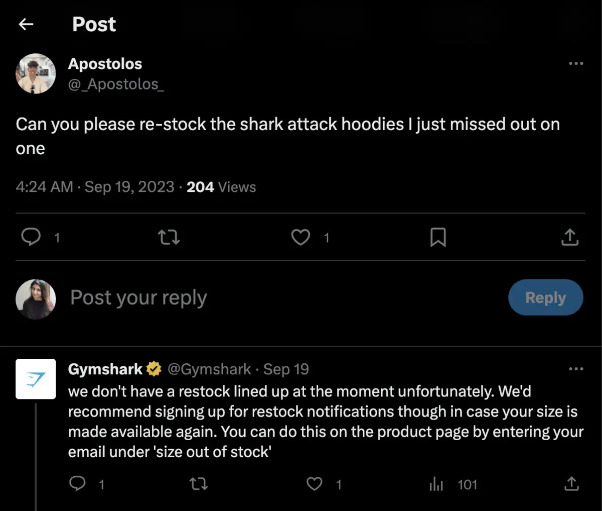 Gymshark-s customer service on Twitter