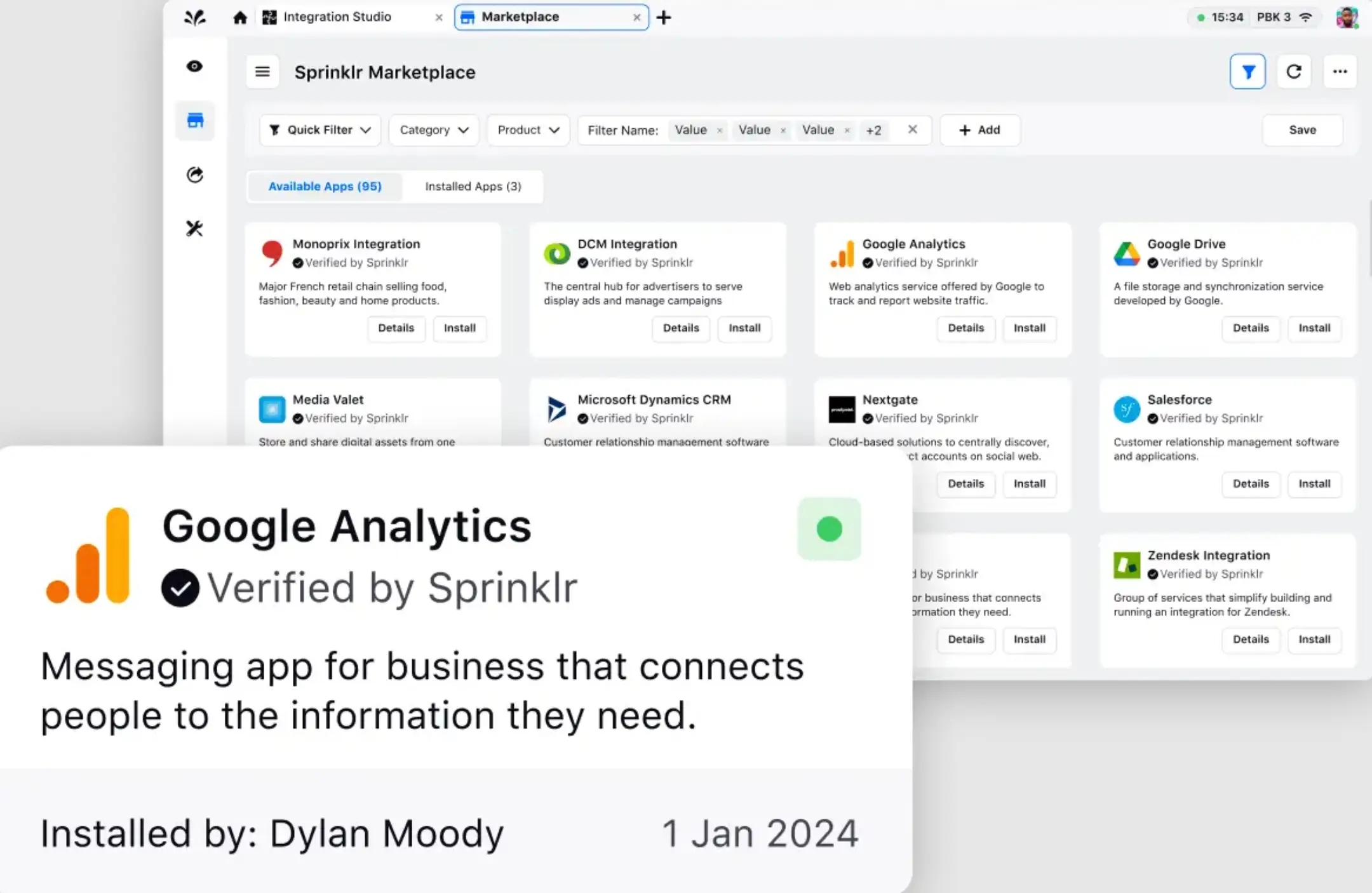 Sprinklr's Unified Marketing analytics Integrations.