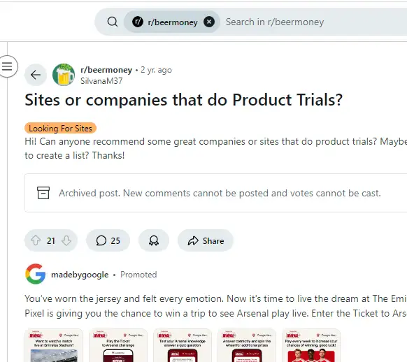 Screenshot of a sub-Reddit thread showcasing a discussion on product testing