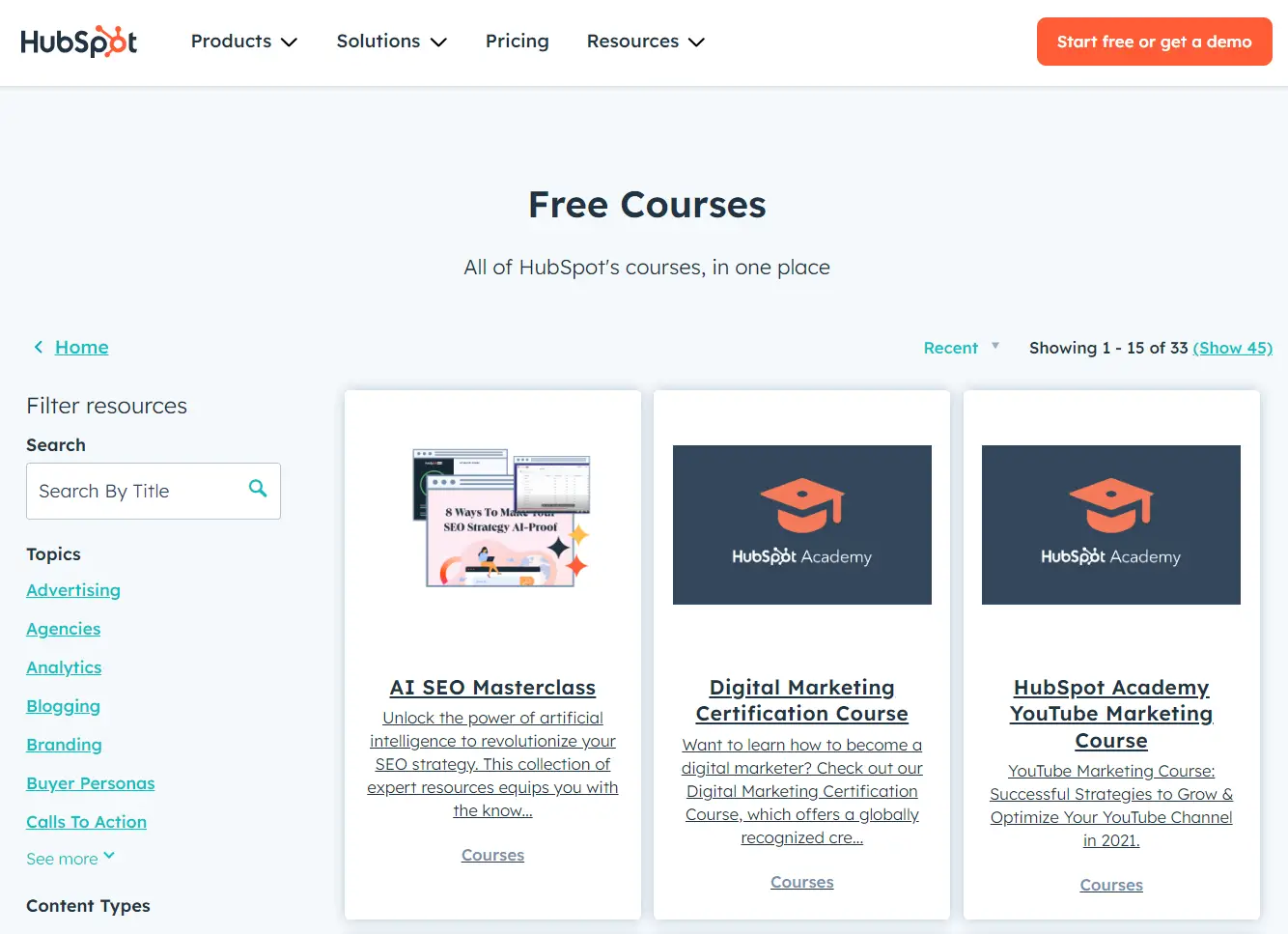 HubSpot creates free courses to provide value to its readers