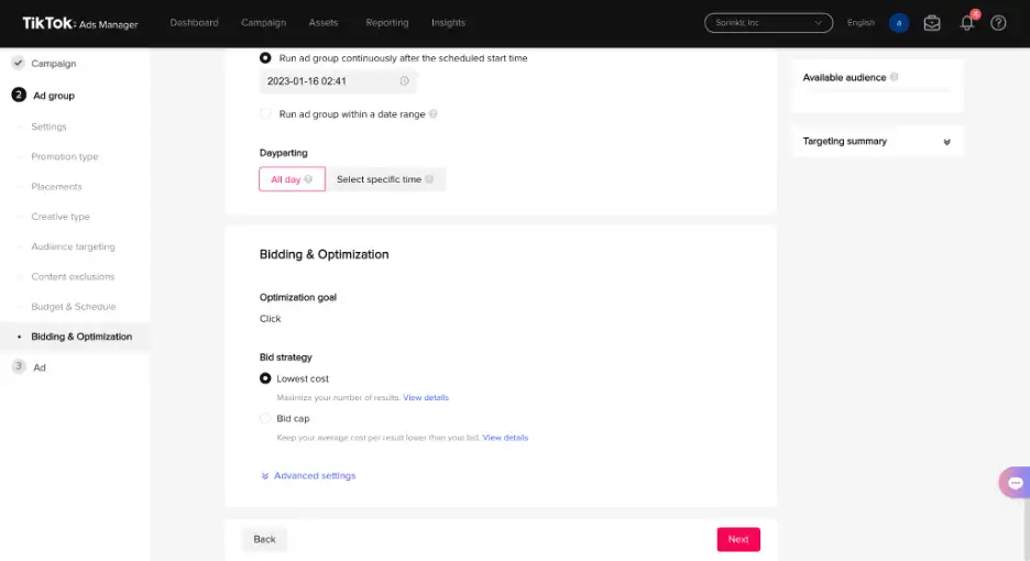 select the bidding and optimization