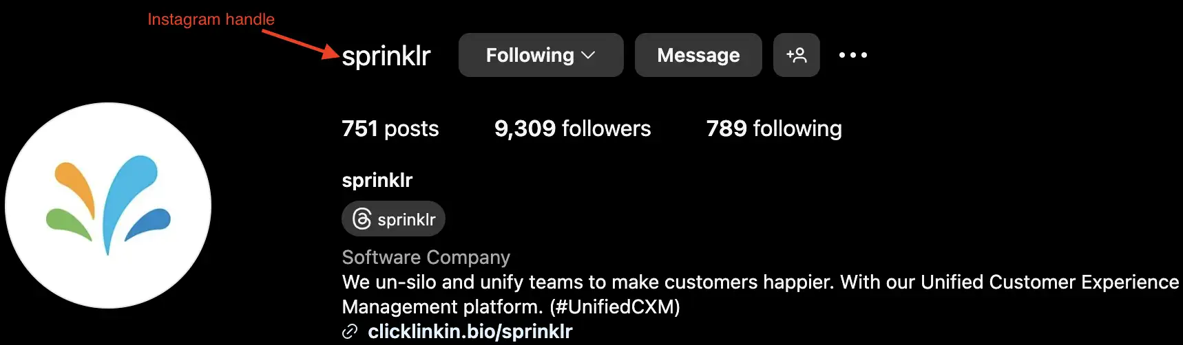 Sprinklr Instagram handle