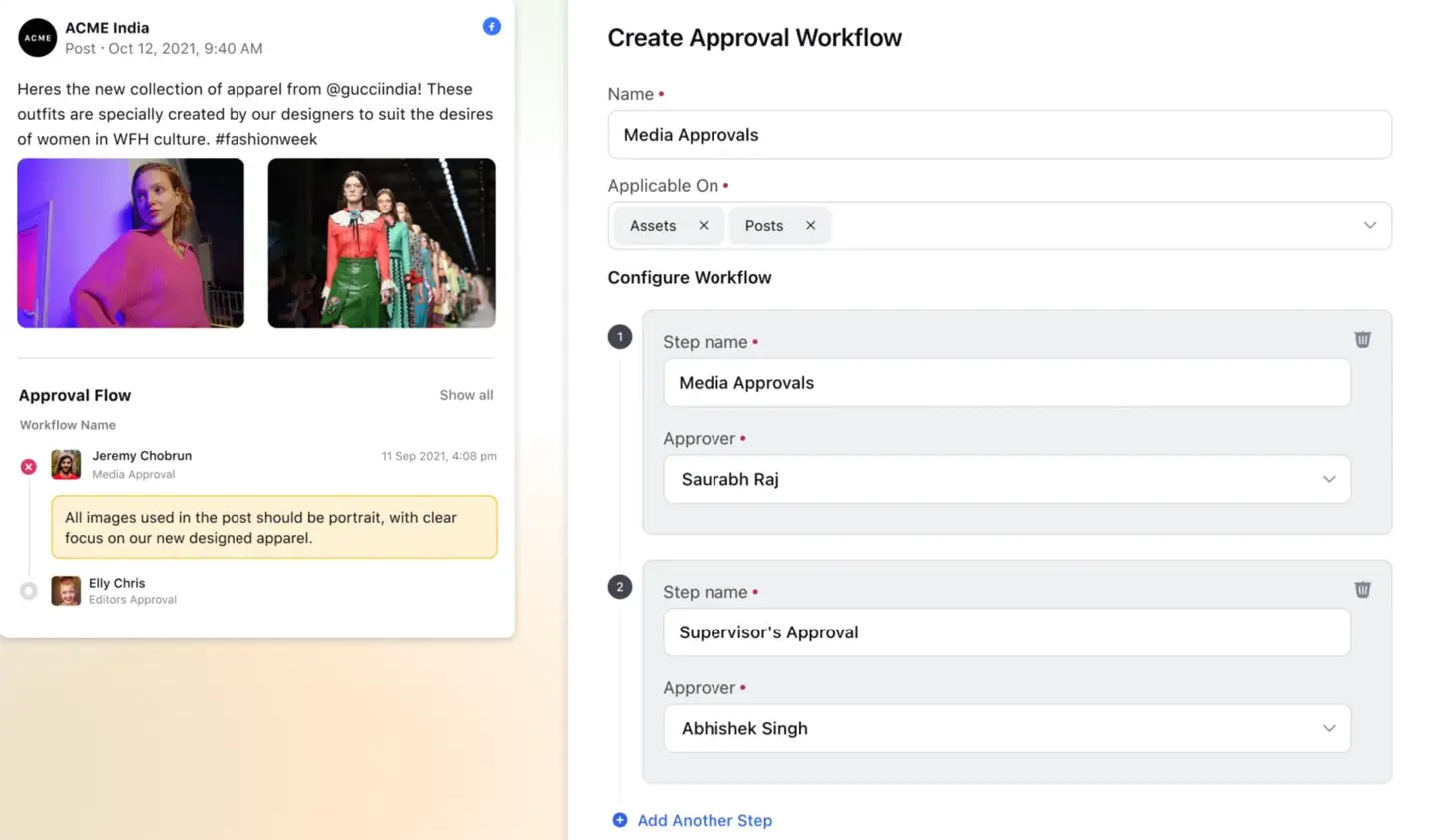 Sprinklr's Multiple Step Approval Workflows.