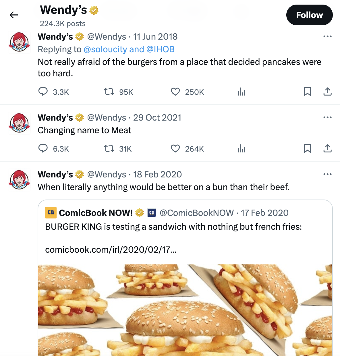 Wendy's witty replies on X