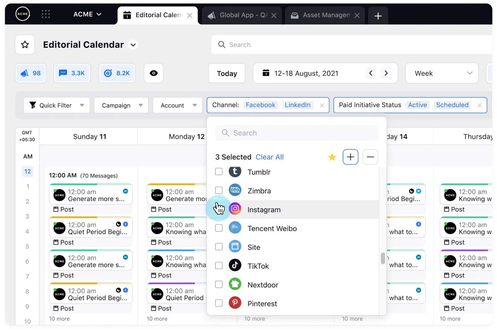 Sprinklr social media scheduling dashboard