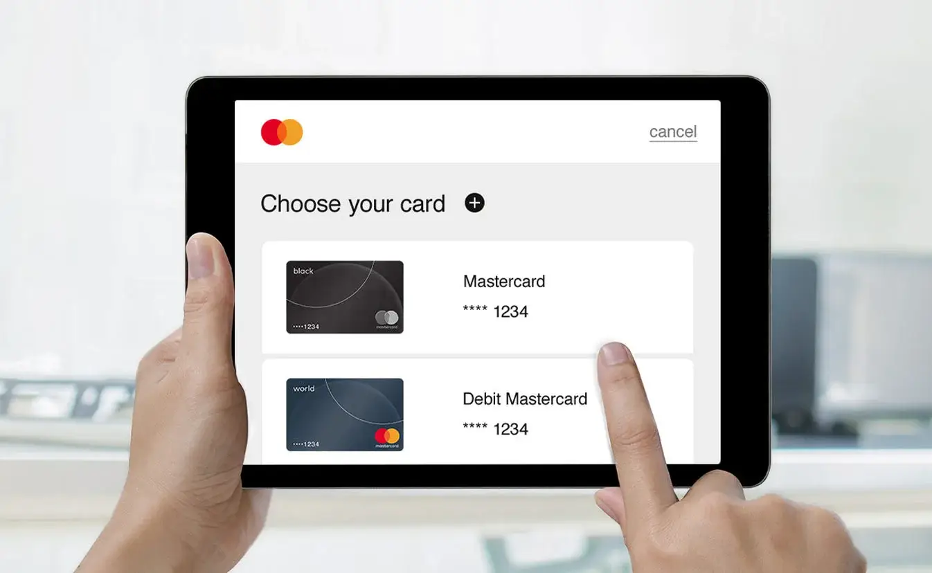 “Choose your card” screen with Mastercard payment options.