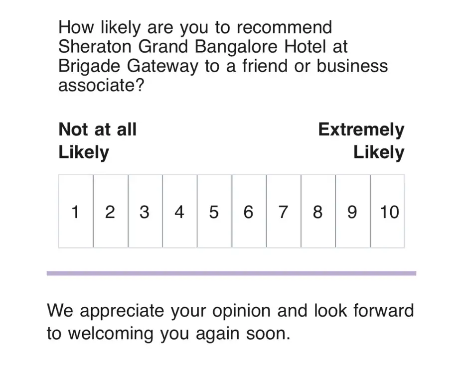 Post-stay service feedback email by Sheraton Grand